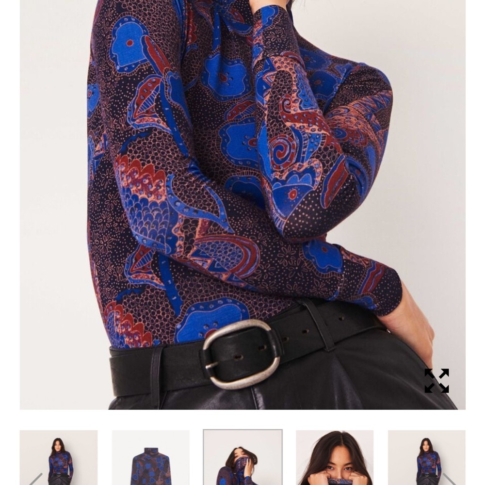 Ba&sh Floral Blue and Brown Long Sleeve Top xs